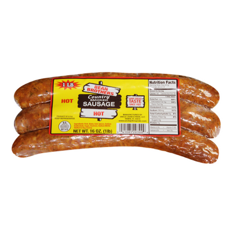 Bean Brothers Hot Country Smoked Sausage - 12 Pack